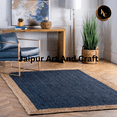 thumbnail image 4 of Jaipur Art And Craft Blue Black Border Handmade Runner Reversible Jute Area Rug (2.6x8 Sq ft), 4 of 7