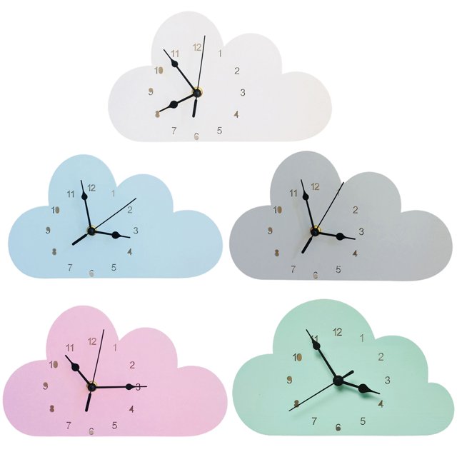 Neinkie Nordic Style Decorative Acrylic Wall Clocks, Creative Clouds Water Drops Wooden Wall Clock for Children's Room Decor, Battery Operated (Not Included)
