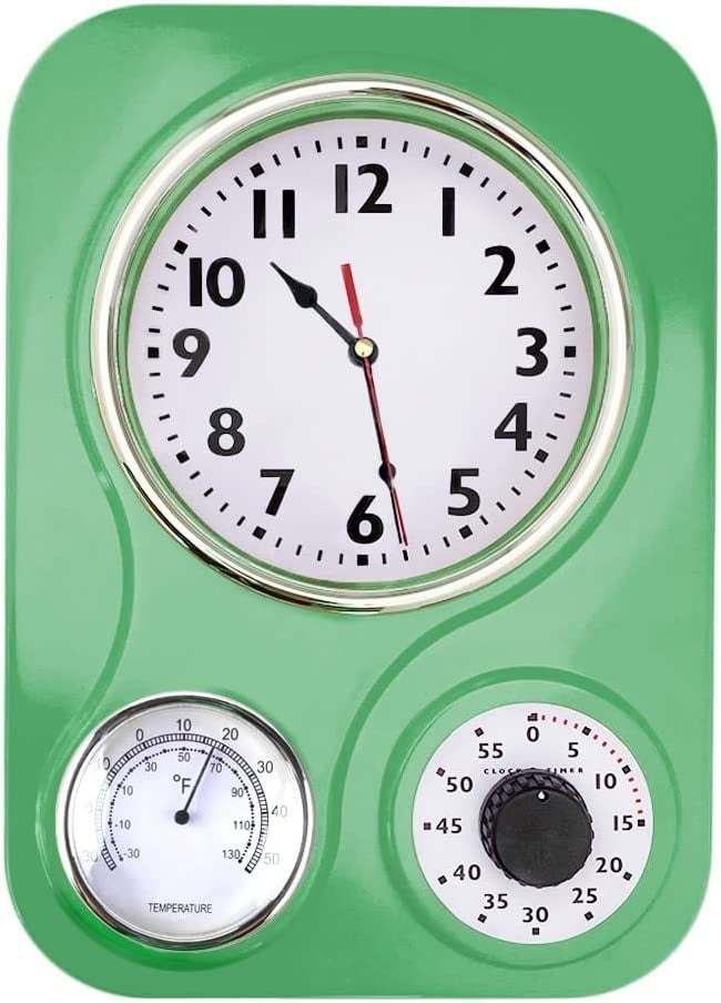 Lily's Home Retro Kitchen Wall Clock with Temperature and Timer (Retro