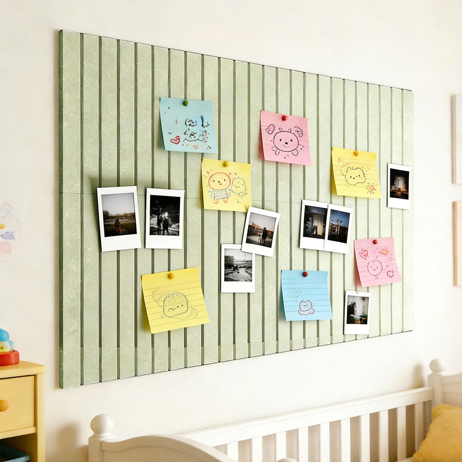 Bulletin Board 6 Pack, Perpendicular Fluted Fabric, Peel and Stick, No Nails, Photo Note Pin Board for Home Office Living Room Entryway