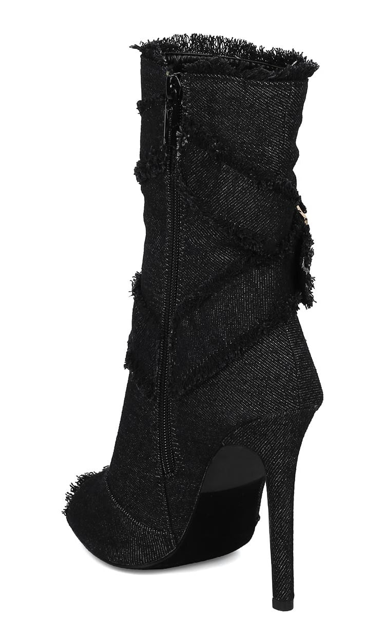 Women Denim Peep Toe Frayed Stiletto Ankle Boot HC44 Women Denim Peep Toe Frayed Stiletto Ankle Boot HC44