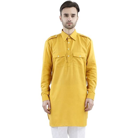 Royal Men's Cotton Blend Straigh Kurta Beige
