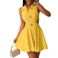 thumbnail image 5 of Uscallm Women Summer Plus Size Sleeveless Button Down Hollow Out A Line Mini Dresses Casual Chic Boho Beach Vacation Swing Flowy Sundresses, Yellow S, 5 of 8