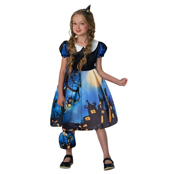 MUXiin Toddler Halloween Girl 5-6 Years,Girls Halloween Print Short Sleeve Pageant Party Dress Gown for