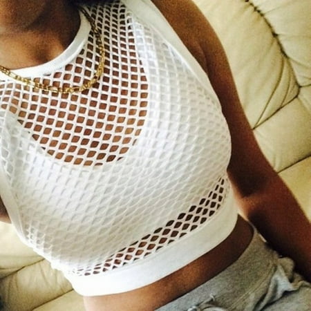 Women Sexy Sleeveless See Through Mesh Fishnet Crop Top Vest Tank Tops T Shirt