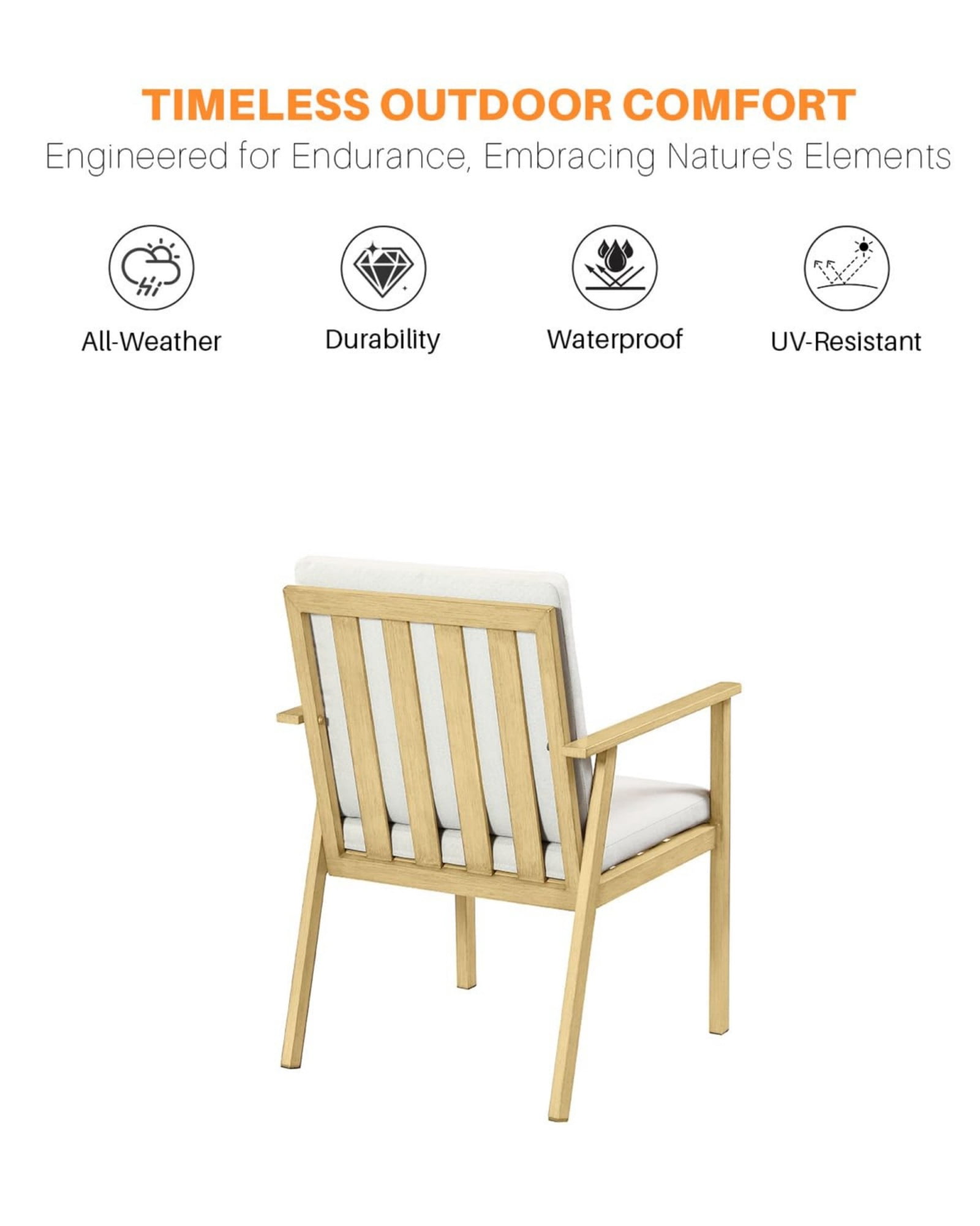 Outdoor Patio Dining Chairs Set of 4, Aluminum Outdoor Dining Chairs with Thick Cushions, All Weather Rustproof Patio Furniture for Garden, Deck, Porch, Poolside, Natural