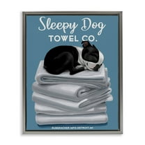 Stupell Industries Sleepy Dog Towel Co. Adorable Boston Terrier Bathroom Luster Gray Framed Floating Canvas Wall Art, 16x20, by Brian Rubenacker