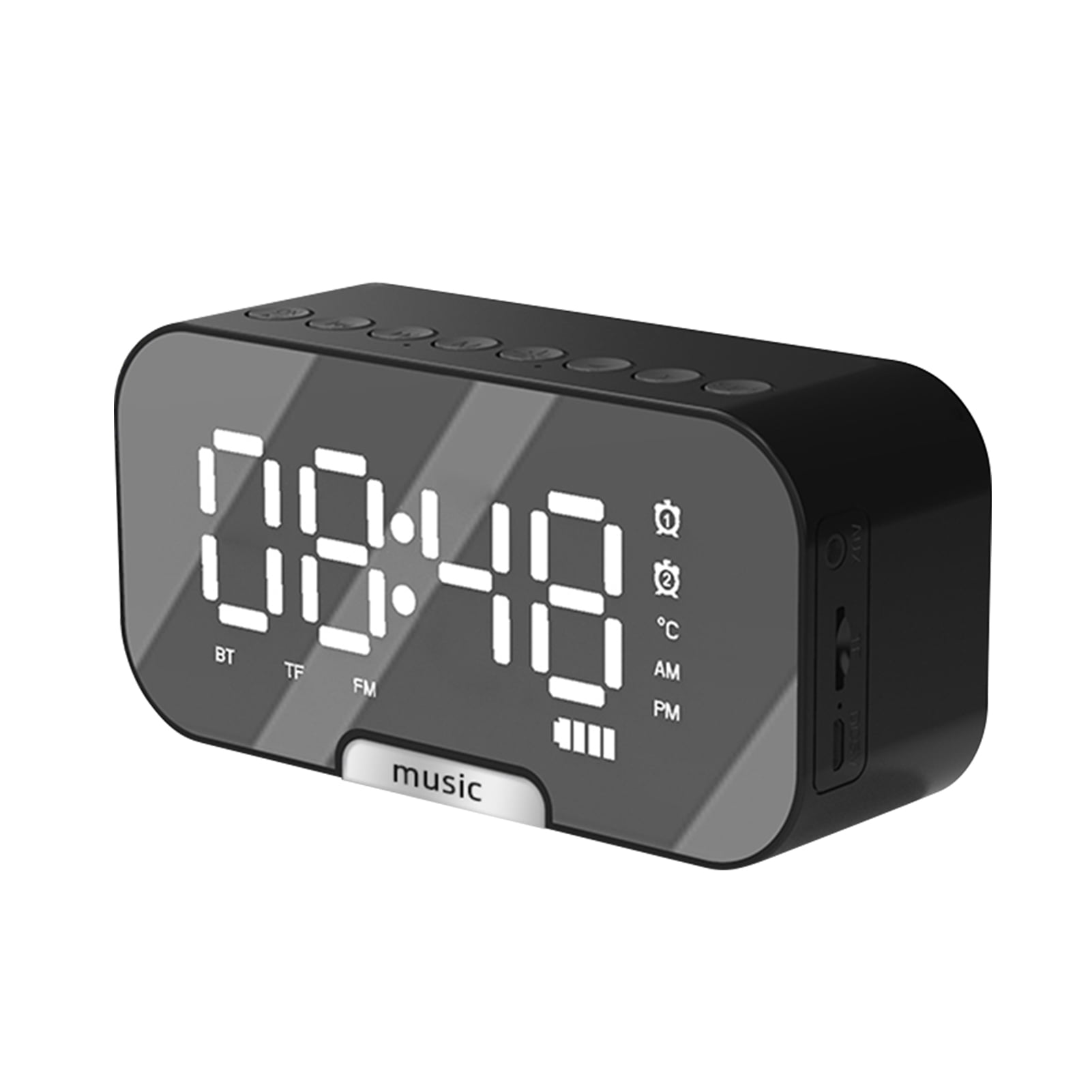 Poratable LED Mirror Digital Alarm Clock Bluetooth Wireless FM MP3 Radio L4K1 