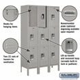 thumbnail image 4 of 12" Wide Triple Tier Standard Metal Locker - 3 Wide - 5 Feet High - 12 Inches Deep - Gray - Unassembled, 4 of 4