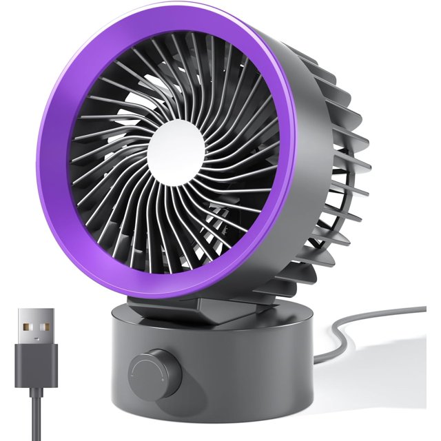 CHAO Mini ventilador de escritorio USB, pequeño ventilador de tableta para el hogar, la oficina, el dormitorio, el escritorio, gris y morado