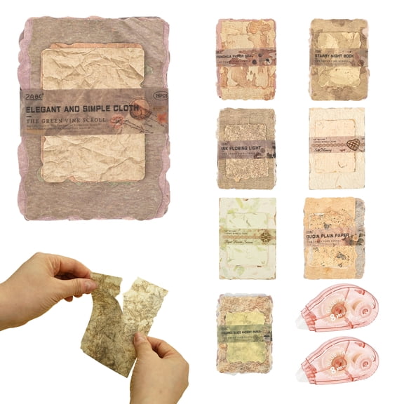 Vintage Scrapbook Paper Kit & Journal Supplies, 224 Sheets Textured Decorative Craft Paper Packs with 2 Glue Tapes for Scrapbooking Art DIY Decor