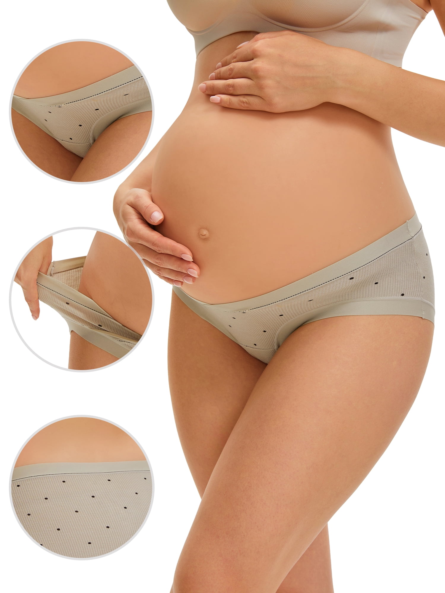 DARING DIVA Women's Low Rise Pregnancy Briefs V-Cut Waist Belly Support Underwear M Khaki