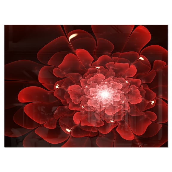 Designart 'Fractal Flower Clear Red Digital Art ' Floral Metal Wall Art