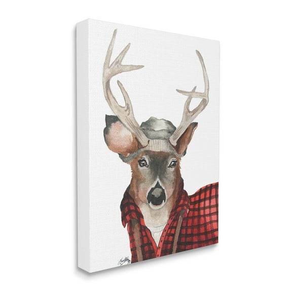 Stupell Home Décor Lumberjack Buck Deer with Beanie Red Plaid, 36 x 48, Designed by Elizabeth Medley