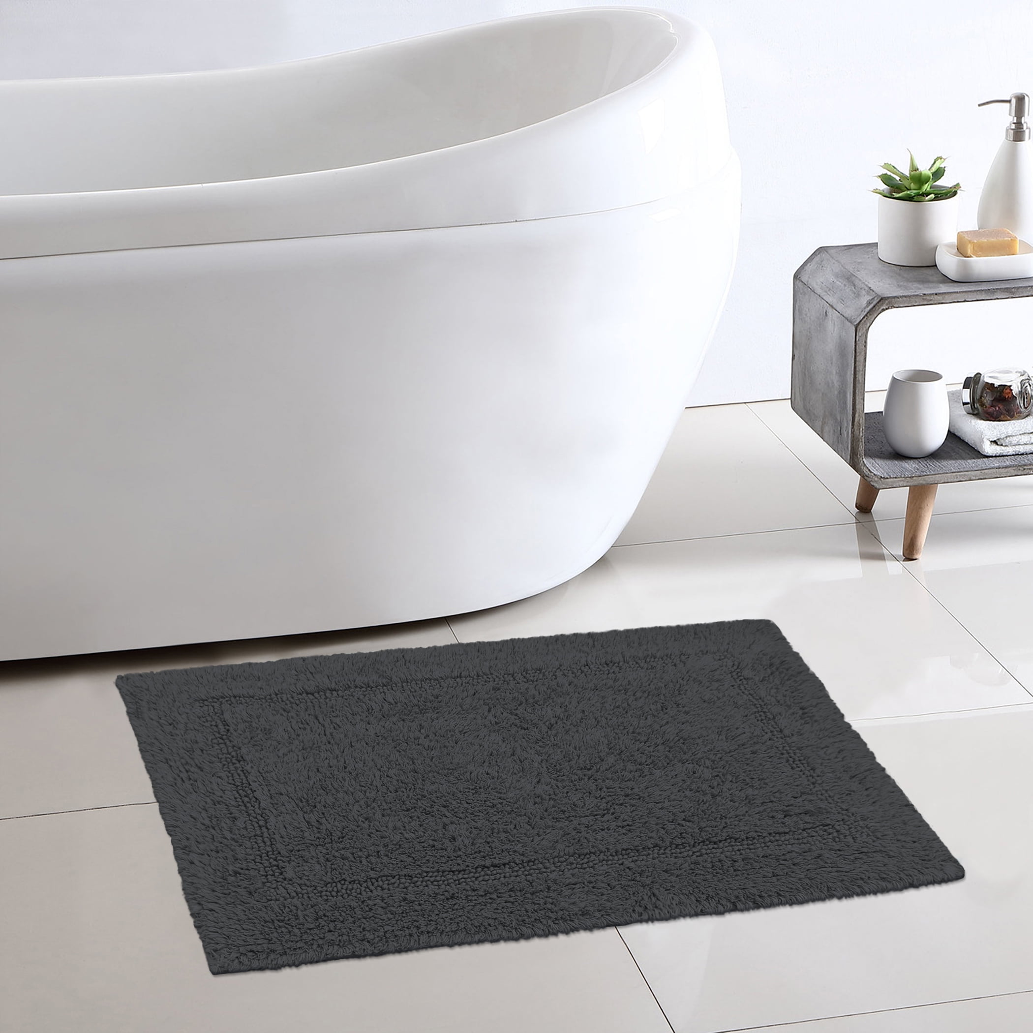 Better Homes & Gardens Cotton Reversible Bath Rug, Grey Shadow, 17" x 24"