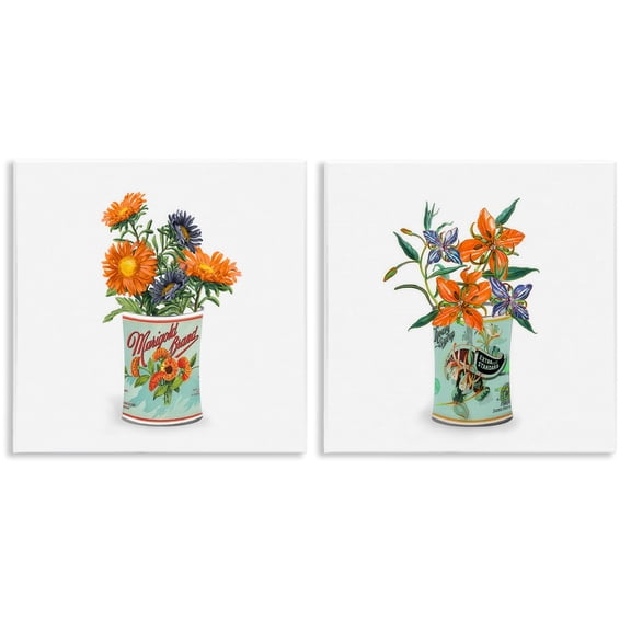 Stupell Industries Nostalgic Marigold & Lily Bouquets 2 Piece Wall Plaque Art Set, design by Val Rhodes