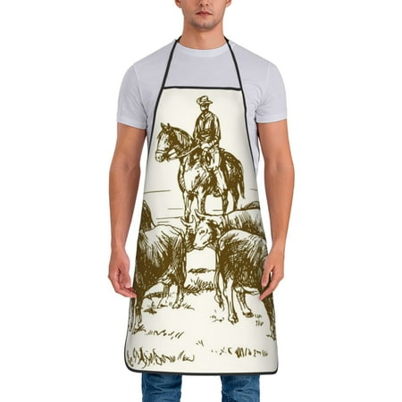 

Junzan Cattle Drive By Two Cowboys Print Kitchen Cooking Aprons Chef Apron for Men and Women Professional for Cooking Bib Aprons for Kitchen/Crafting/BBQ/Drawing