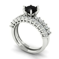 Clara Pucci 18K White Gold 1.66 Natural Onyx Engraveable Engagement Ring   Wedding Band Set