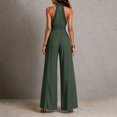 thumbnail image 5 of TOUMENY Fall Jumpsuits for Women Wide Leg High Waist Ruched Drawstring Jumpsuit V Neck Sleeveless Bohemian Loose Romper Green L, 5 of 6