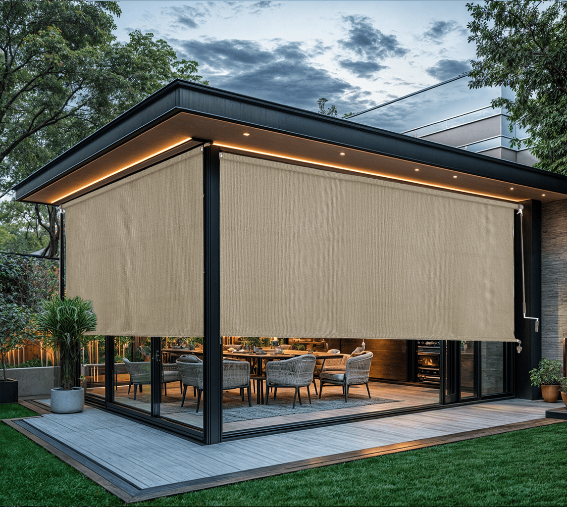 AOSKY Cordless Outdoor Roller Shades, 4'W x 6'H, UV Block Sunshades for Patio, Roll Up Blinds for Porch Pergola Balcony, Sesame