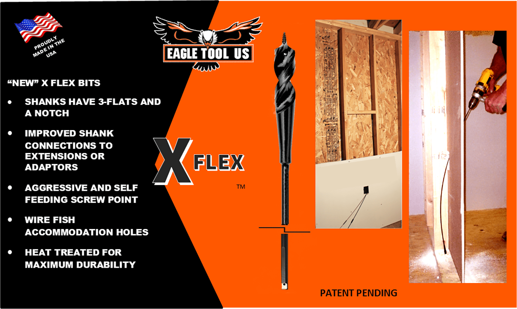 Eagle Tool US ESP56272 X Flex Flex Shank Installer Drill Bit, Screw Point, 9/16-inch by 72-inch, Notched Shank, Made in The USA