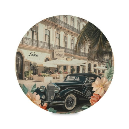 

15.4inch Round Placemats DIY Printing Design Suitable for Kitchen Table Party Decoration Car and Flowers