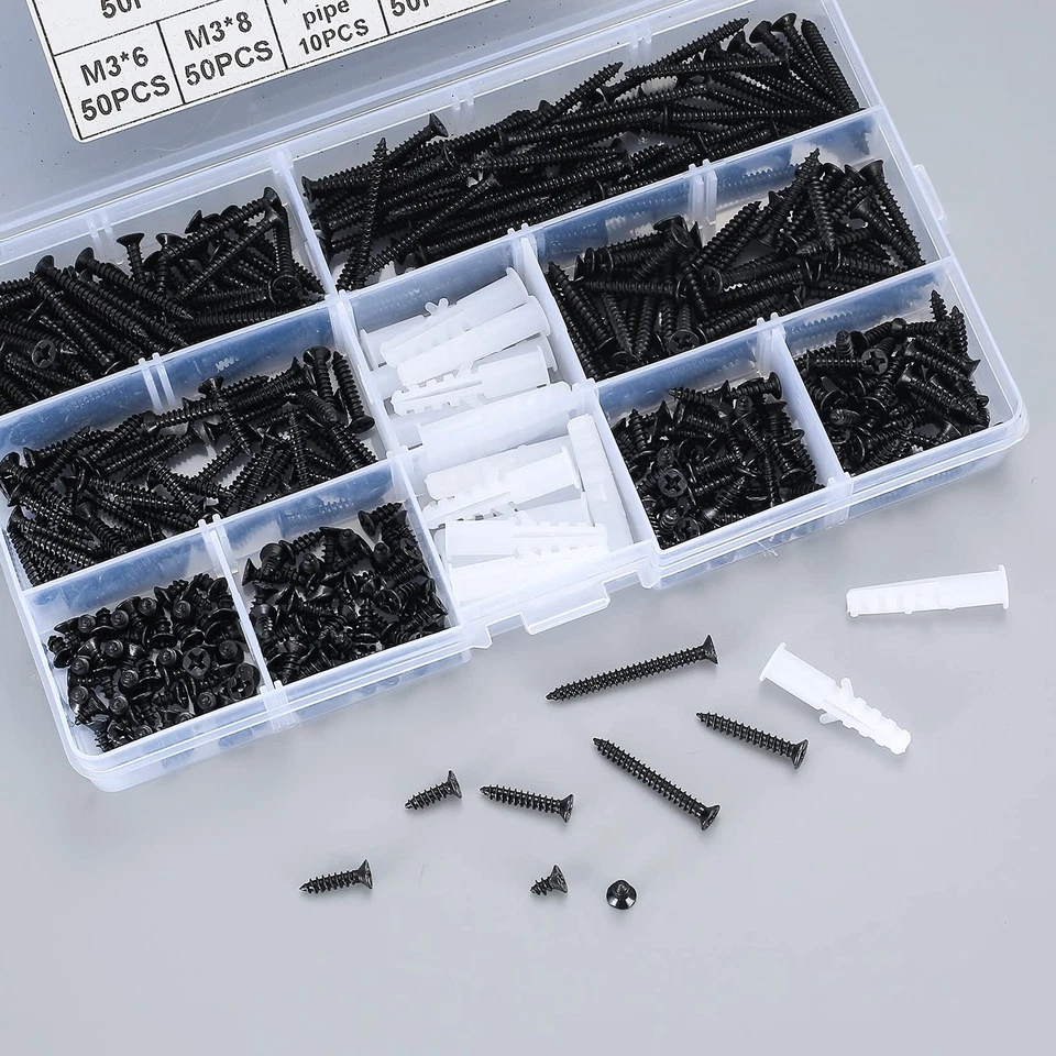 FLINT - 420 Pcs M3 Flat Head Wood Screws Assortment Kit Phillips Drive Countersunk He...