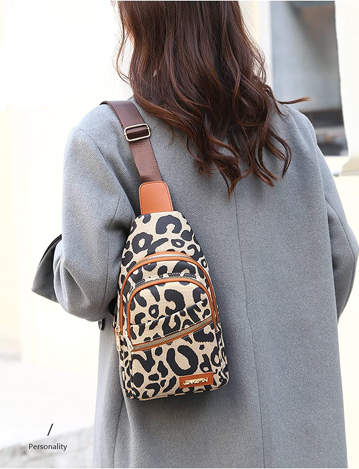 Euphrates Women's Leopard Print Leather Sling Crossbody Bag, Black