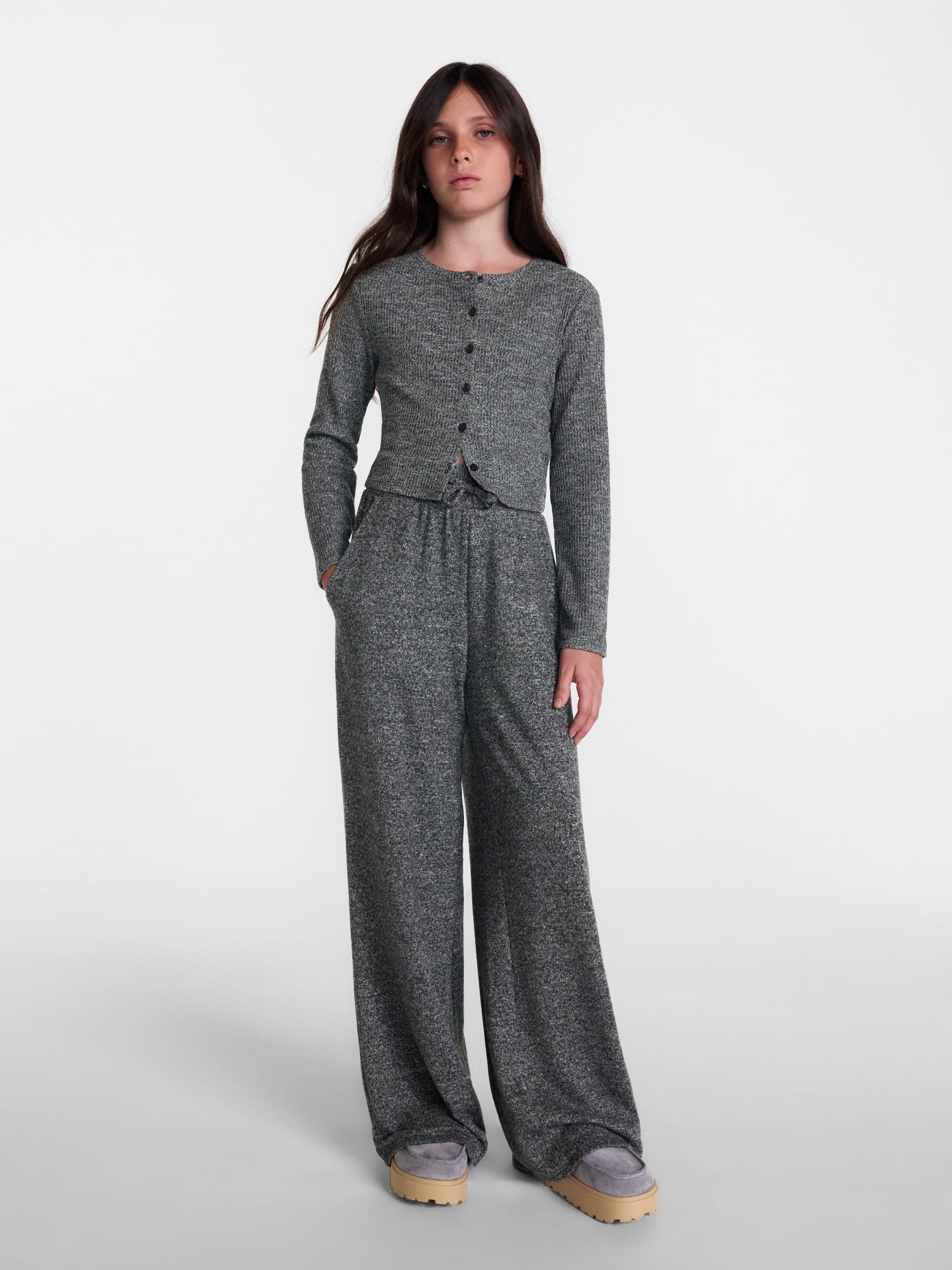 Weekend Academy Girls Ribbed Button Front Top with Long Sleeves, Sizes 4-18
