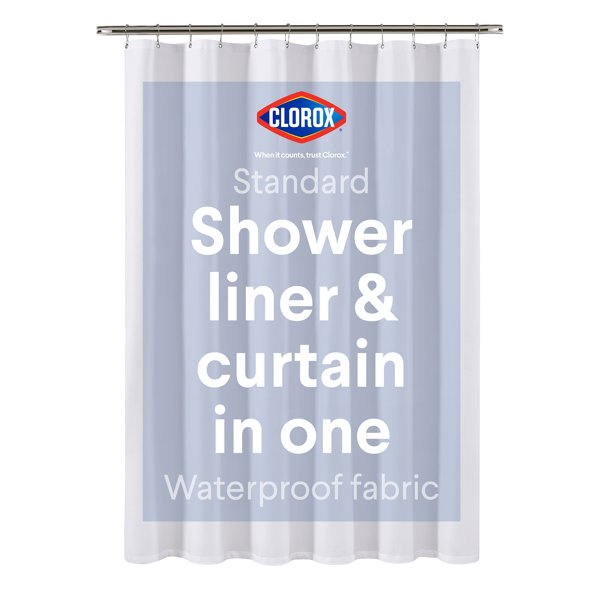 Clorox Waterproof Fabric Shower Curtain, White Pinstripe, 72x72 photo 2