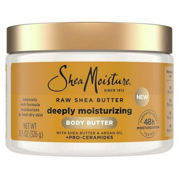 Sheamoisture Deeply Moisturizing Body Butter With Raw Shea Butter, Argan Oil And Pro-Ceramides, Rich Hydration & Healing Of Dry Skin, 48H Moisturizing 11.5 Oz Packaging May Vary - Pack of 2