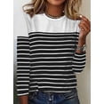 thumbnail image 3 of Frontwalk Women Long Sleeve T Shirt Color Block Pullover Crew Neck Loose Comfy Casual Tops White S, 3 of 3