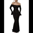 thumbnail image 1 of Vestido Elegante de Encaje con Hombros Descubiertos y Mangas Acampanadas para Mujer, Vestido de Fiesta de Boda con Corte Sirena Transparente de . Negro M, 1 of 3