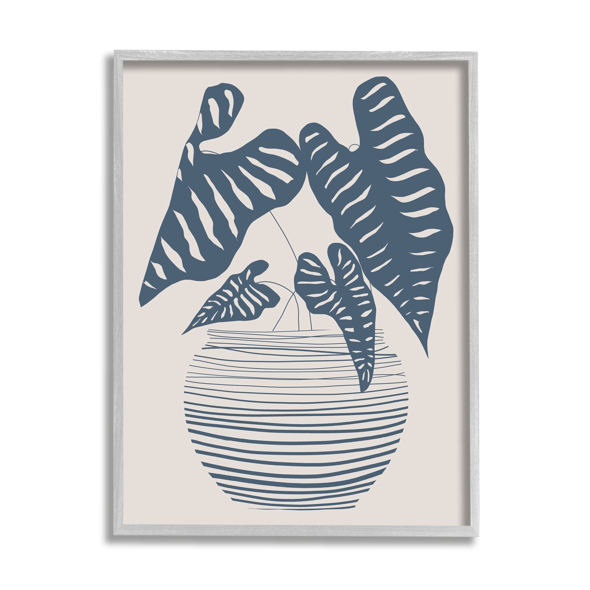 Stupell Industries Potted House Plant Modern Shapes Pattern Design Graphic Art Gray Framed Art Print Wall Art, Design by Daniela Santiago