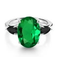 thumbnail image 3 of Gem Stone King 4.76 Ct Oval Green Nano Emerald Black Onyx 925 Sterling Silver Ring, 3 of 6