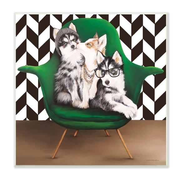 Stupell Industries Hipster Dogs Green Mod Chair Modern Room Interior, 12 x 12, Design by Kamdon Kreations