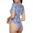 thumbnail image 3 of KLL Women 's Crew Neck Bodysuit Jumpsuits Strawberry And Flowers Print Short onesies Stretch T Shirts, 3 of 7