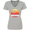 thumbnail image 3 of Inktastic San Diego California Vacation Retro Sunset Women's V-Neck T-Shirt, 3 of 5