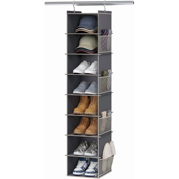 Upgraded Hanging Shoe Organizer for Closet, 8-Shelf, Grey