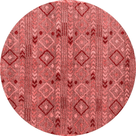 Ahgly Company Indoor Round Abstract Red Modern Area Rugs, 3' Round