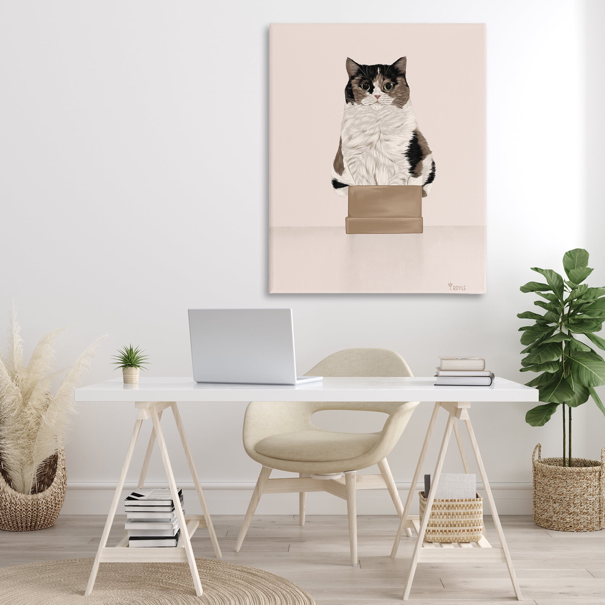 Stupell Industries Cat in Cardboard Box Animals & Insects Painting Gallery Wrapped Canvas Art Print Wall Art, 36 x 48