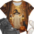 thumbnail image 5 of Witch Pumpkin Cute Graphic T-Shirt for Women Crew Neck Short Sleeve Loose Casual Tops Fall Tees Multicolor M, 5 of 7