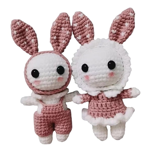 de hecho a mano para muñeca de conejo principiante, todo en , aprender a , artesanía de , juguete tejido a mano, rosado Gloria equipos de ganchillo