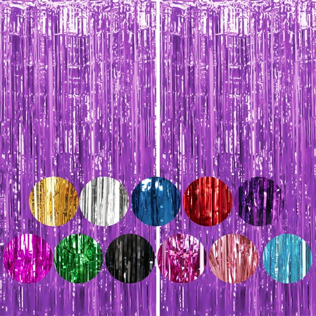 Justharion Fringe Curtain For Birthday Party Photo Backdrop Tinsel Curtain Backdrop Purple 6.5ft 2Set
