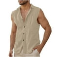 thumbnail image 2 of BLTIBY Mens Sleeveless Button Down Shirts Summer Solid Color Lapel Beach Tank Fashion Casual T-Shirt Tops with Pockets Khaki XXL, 2 of 6