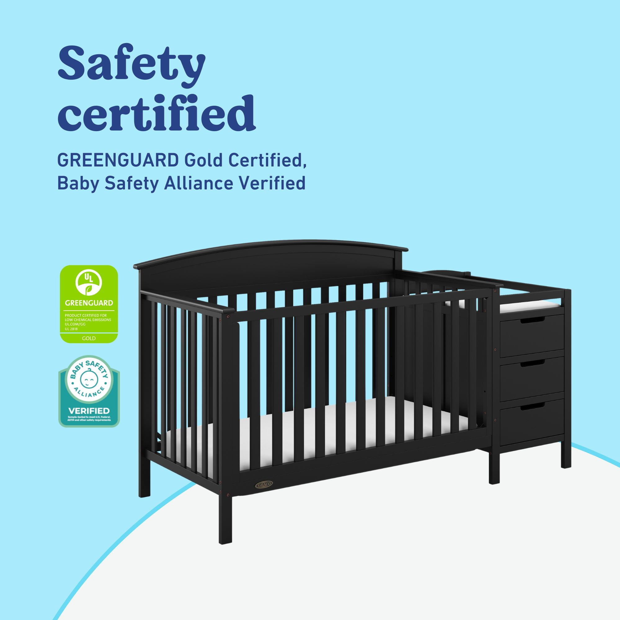 Graco Benton 4-in-1 Convertible Baby Crib and Changer, Black