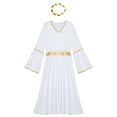 thumbnail image 5 of TiaoBug Womens Ancient Greek Queen Roman Gold Trim Dress Robe with Headwear White XL, 5 of 7