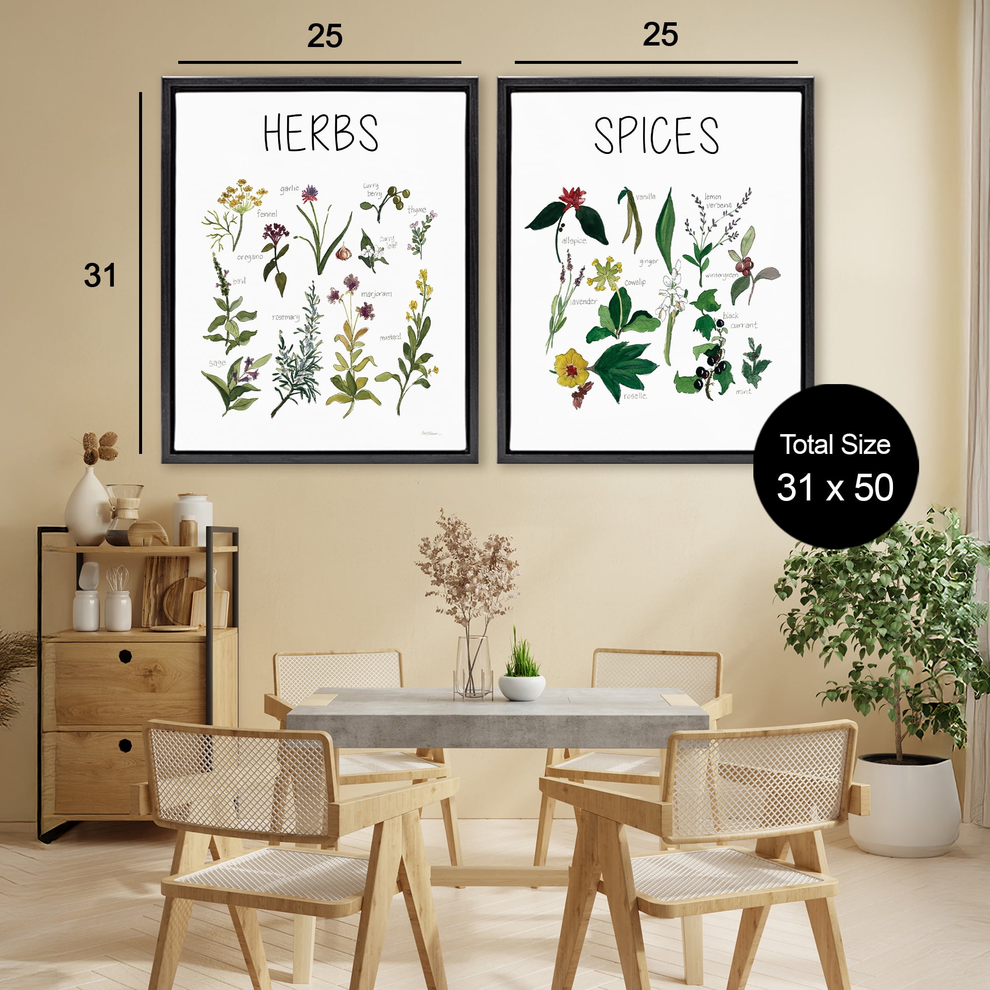 Stupell Industries Culinary Herbs & Spices 2 Piece Black Framed Floater Canvas Set, design by Carol Robinson
