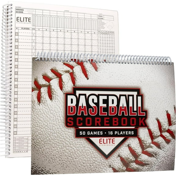 Elite Clipboards Baseball Scorebook - 50 Games Score Book Side by Side Score Keeping Book for Stats | Baseball Stat Tracking Book - High School, Middle School, Little League for Scorekeepers