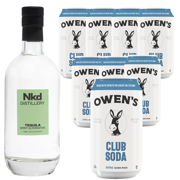 Nkd Distillery Tequila Alternative Premium Non-Alcoholic Spirit 750 ML Bottles w Owen’s Mixers Club Soda 8.2 OZ Cans - Perfect for Mocktails - A